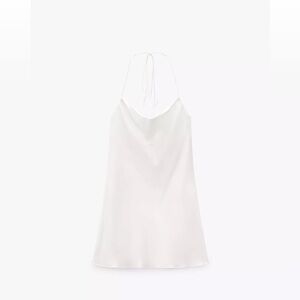 Zara Satin White Halter Dress